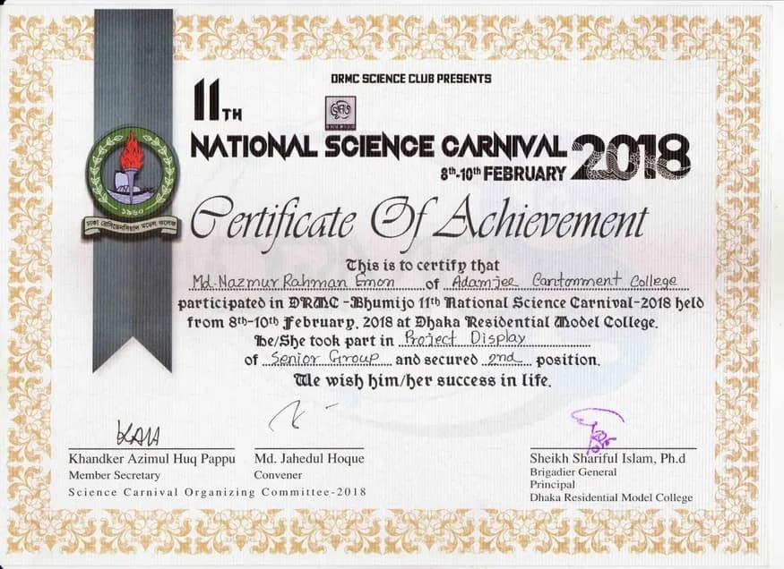 2nd Position, Project Display — DRMC 11th National Science Carnival